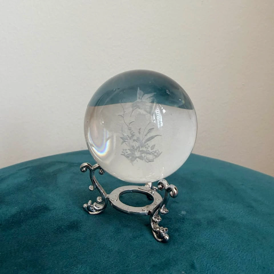 Laser-Etched 3D Crystal Hummingbird Orb with Display Stand - photo 2