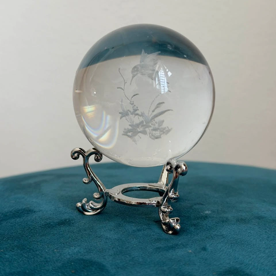Laser-Etched 3D Crystal Hummingbird Orb with Display Stand - photo 3