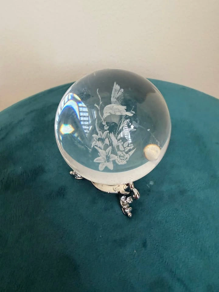 Laser-Etched 3D Crystal Hummingbird Orb with Display Stand - photo 5