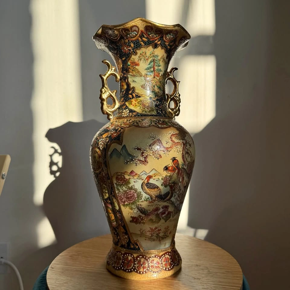 Large Vintage Royal Satsuma Style Porcelain Urn Vase