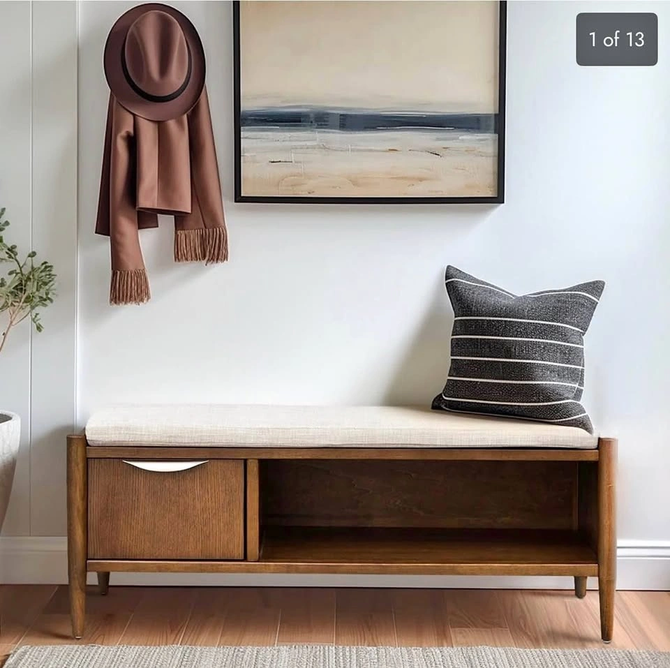Bench with storage and upholstered cushion