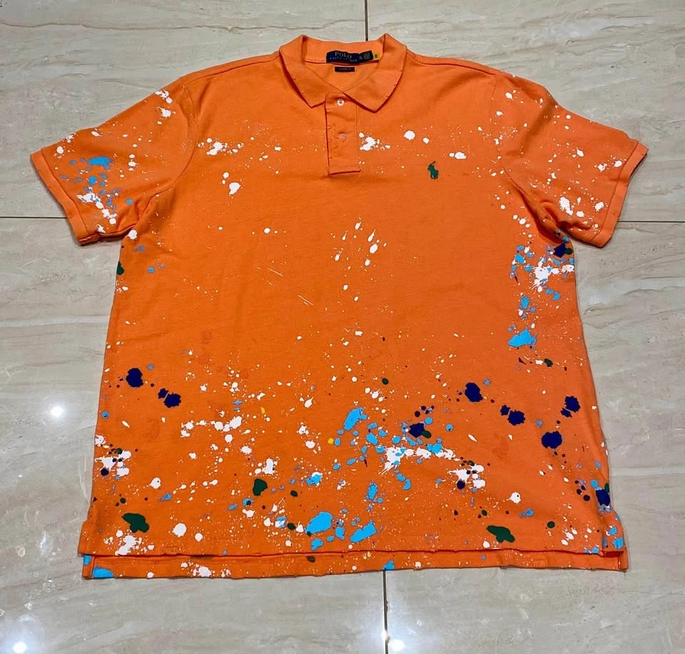 Polo Ralph Lauren distressed orange paint splatter polo shirt
