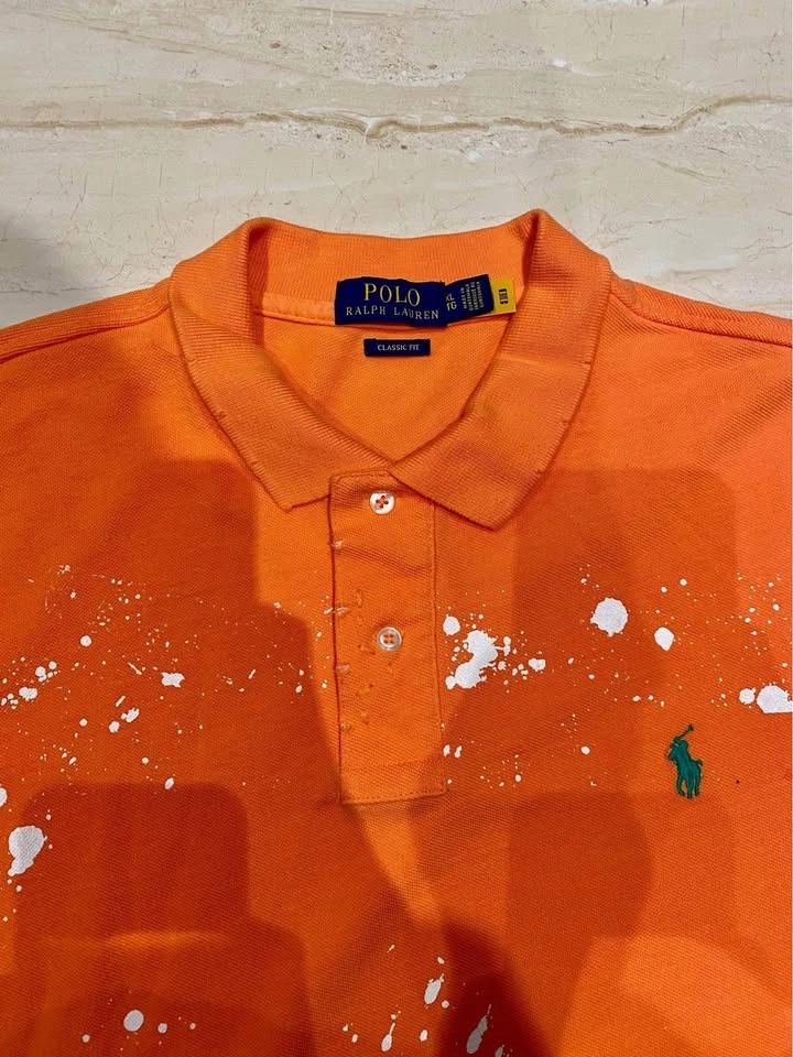 Polo Ralph Lauren distressed orange paint splatter polo shirt - photo 2