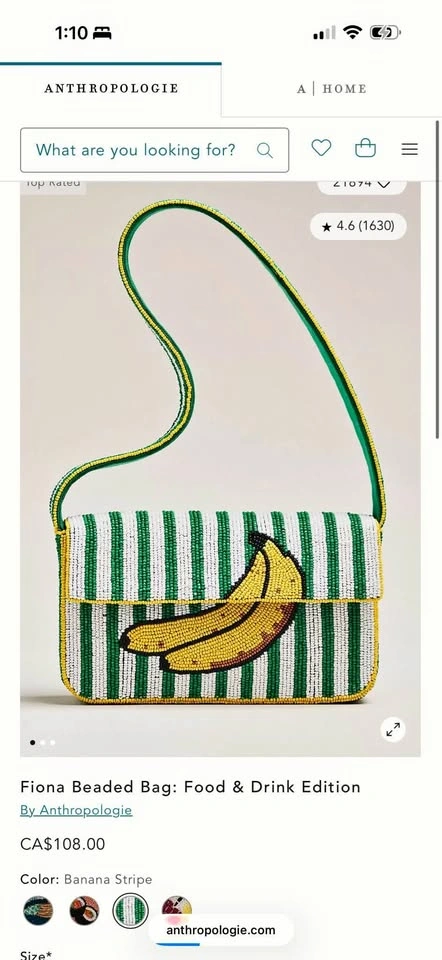 Anthropologie Fiona Beaded Bag- Banana