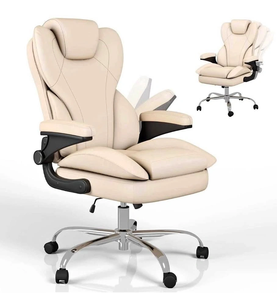 Ergonomic Big and Tall Desk Leather Chair with Padded Flip-up Ar