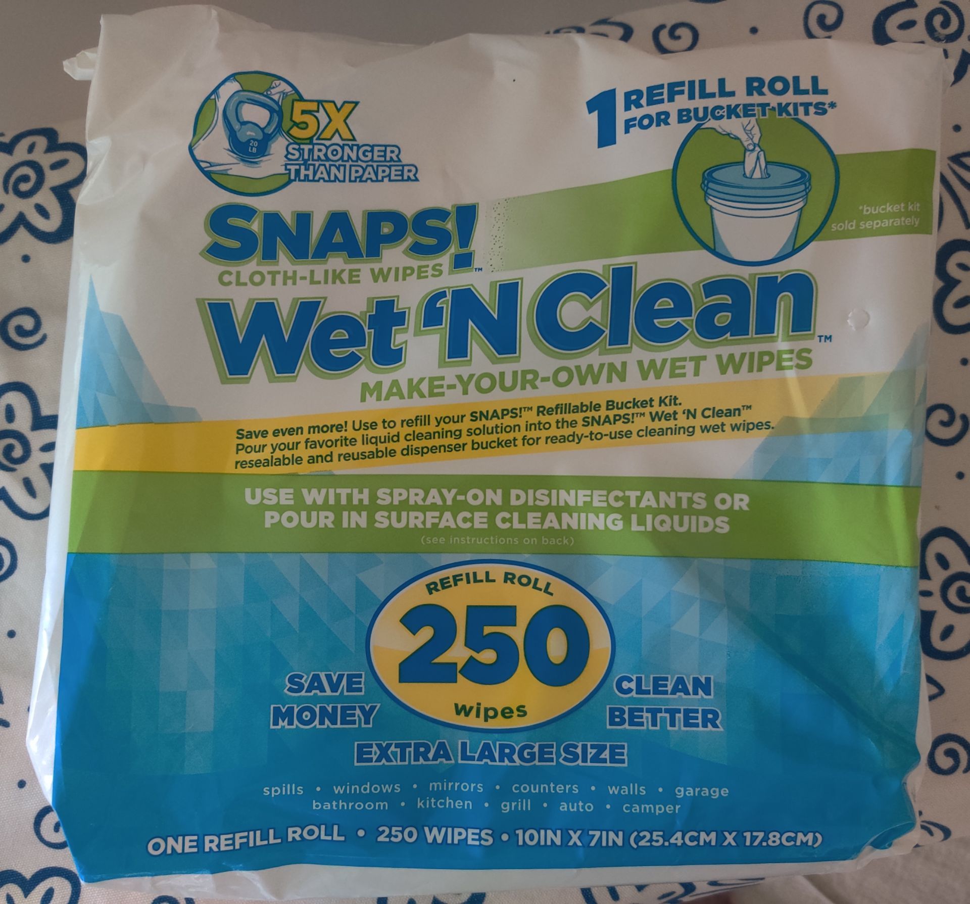 Snaps! Wet 'N Clean Cloth-Like 250 Wipes Refill Roll