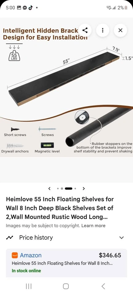 Heimlove 55 Inch Floating Shelves, Set of 2 - New in Box - photo 2