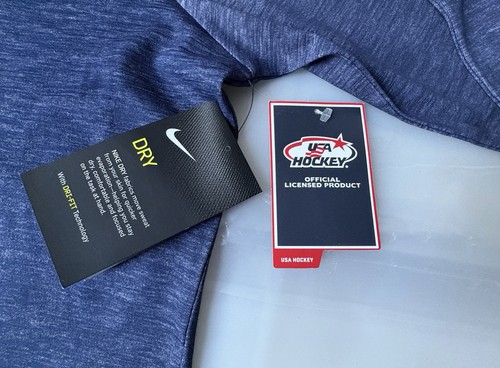 NWT Nike USA Hockey Dri-FIT Slub Scoop Neck Shirt Navy Blue Size