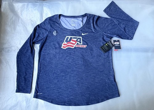 NWT Nike USA Hockey Dri-FIT Slub Scoop Neck Shirt Navy Blue Size - photo 3