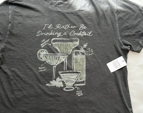 Lucky Brand NWT Rather Be Drinking Cocktail Graphic Tee Gray L - photo 2