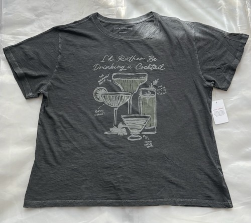 Lucky Brand NWT Rather Be Drinking Cocktail Graphic Tee Gray L - photo 3