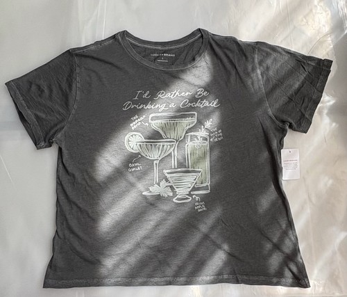 Lucky Brand NWT Rather Be Drinking Cocktail Graphic Tee Gray L - photo 4