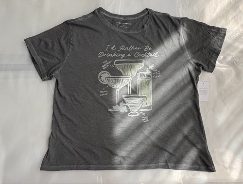 Lucky Brand NWT Rather Be Drinking Cocktail Graphic Tee Gray L - photo 5