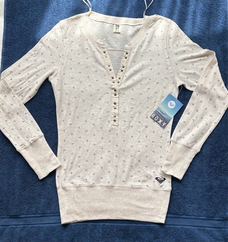 NWT Vintage Roxy Girls Long Sleeve Top 11-13 Anchors Beige