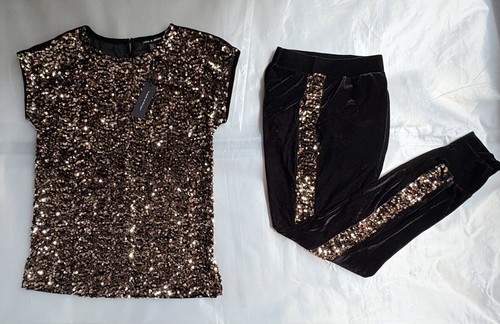 NWT Cable & Gauge Black Velvet & Gold Sequin 2-Piece Set - S - photo 4