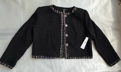 AQUA Black Multi Plaid Tweed Jacket Blazer Size L Bloomingdale's