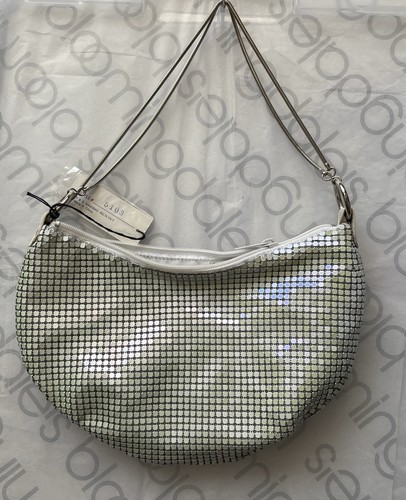 NWT Y2K Savanna Metal Pearl Silver Mesh Evening Bag