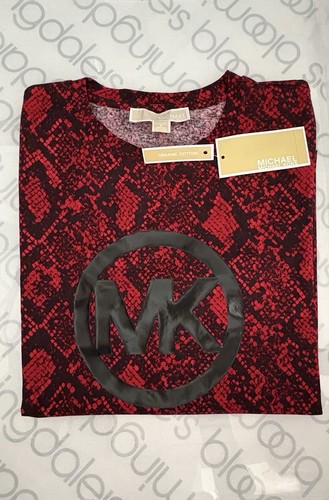 Michael Kors Red/Black Snakeskin Long Sleeve Shirt - Size S