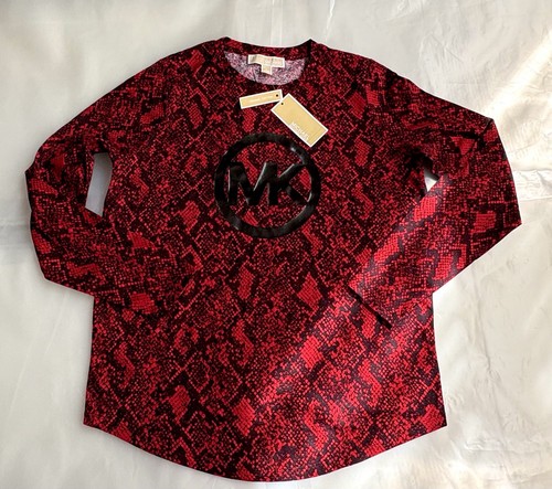 Michael Kors Red/Black Snakeskin Long Sleeve Shirt - Size S - photo 3