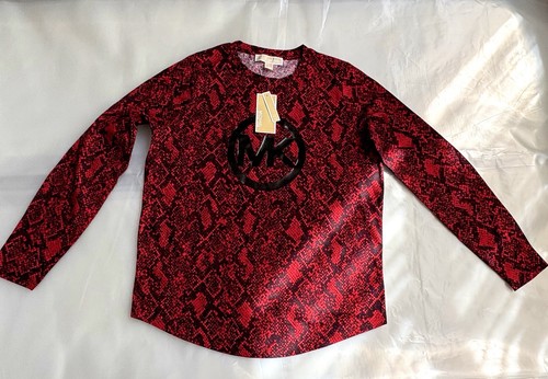 Michael Kors Red/Black Snakeskin Long Sleeve Shirt - Size S - photo 4