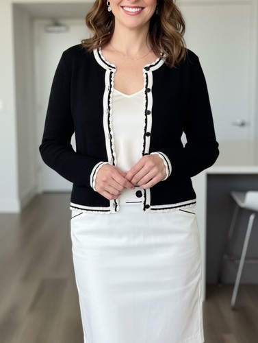 Moda International Womens M Black Silk Cashmere Cardigan
