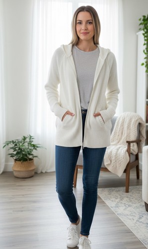 Newport News Cream Knit Zip-Up Hoodie