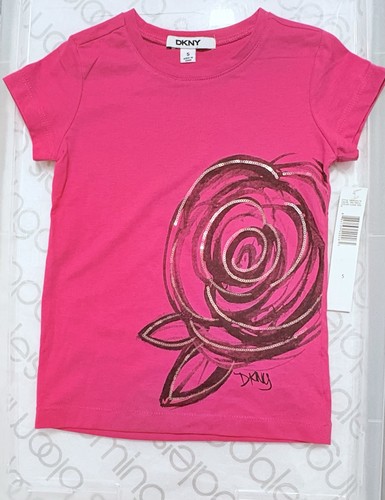 DKNY Girls Bright Pink, Rose Sequin T-Shirt Size 5