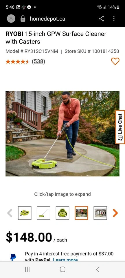 RYOBI 15-inch GPW Surface Cleaner with Casters NEW