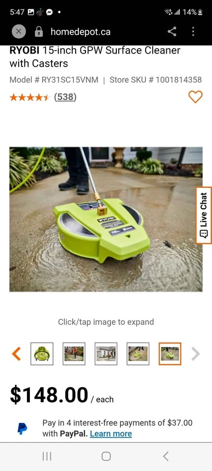 RYOBI 15-inch GPW Surface Cleaner with Casters NEW - photo 2