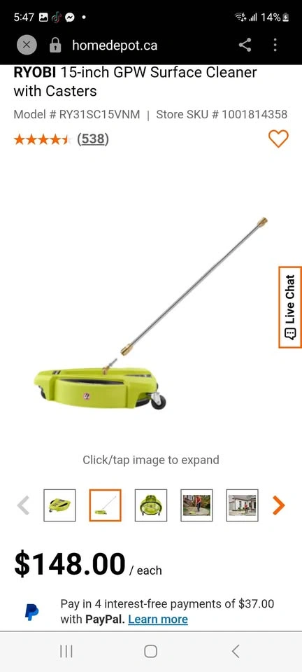 RYOBI 15-inch GPW Surface Cleaner with Casters NEW - photo 3