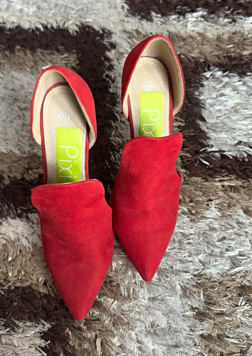 BP Red Faux Suede Pointed Toe Stiletto Slip On Pumps Women’s 6