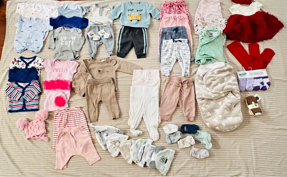Baby girl clothing lot - clothes, swaddles, socks, mitts