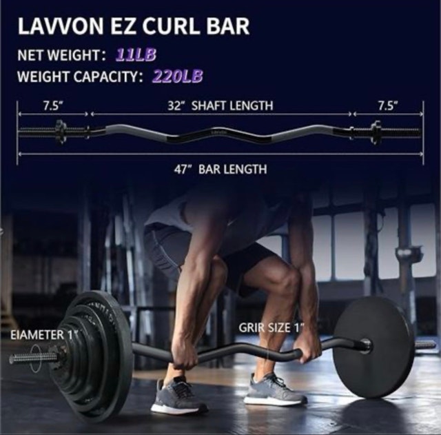 LAVVON® 47" EZ Curl Weight Lifting Bar - 1-inch Diameter - Black - photo 2
