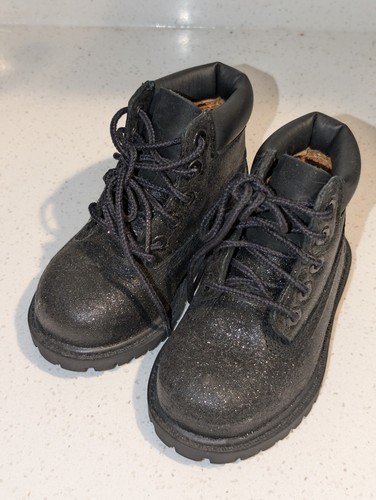 Timberland Toddler Size 5 Black Glitter Sparkle Leather Boots - photo 3