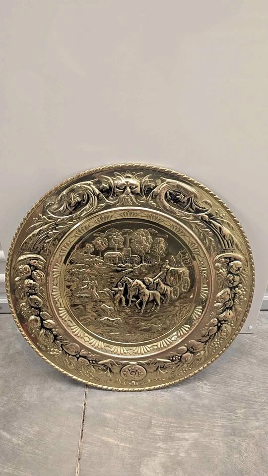 Vintage Made in England Brass Horse & Carriage Wall Charger