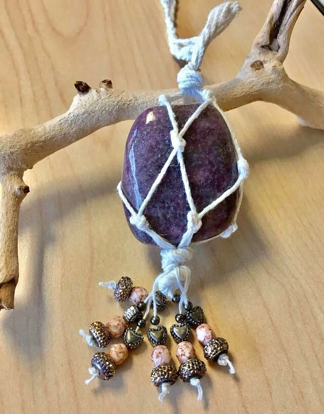 Lepidolite Gemstone Necklace / Car Charm Ornament