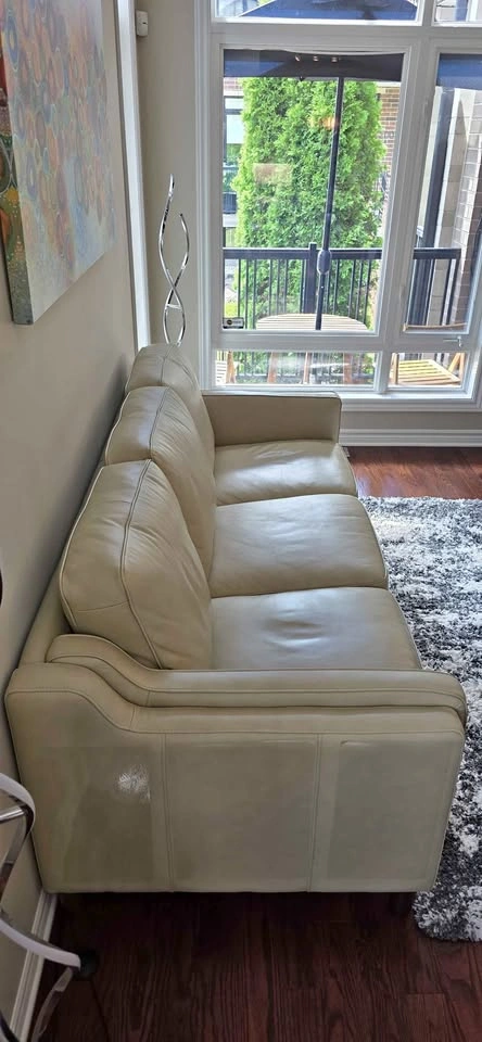 85" Top-Grain Leather Sofa – Cream / Beige