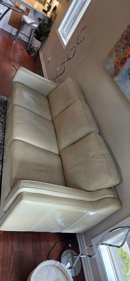 85" Top-Grain Leather Sofa – Cream / Beige - photo 2