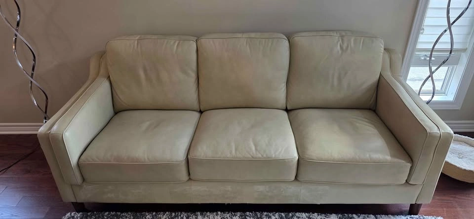 85" Top-Grain Leather Sofa – Cream / Beige - photo 3