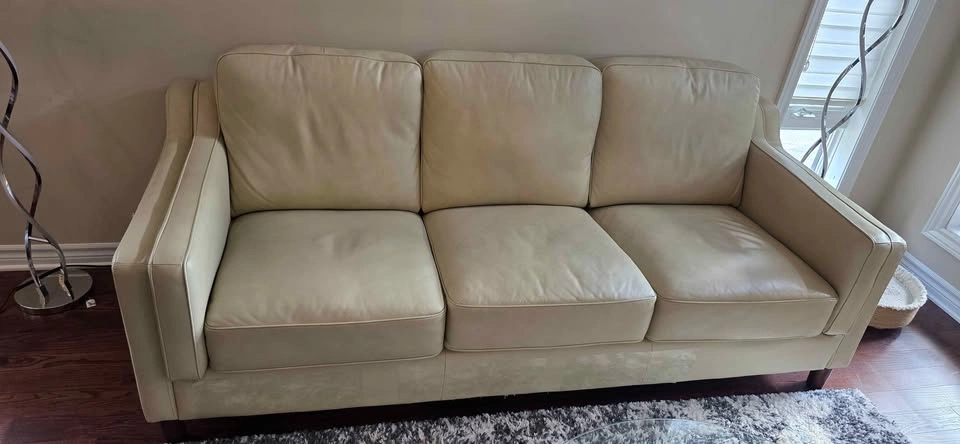 85" Top-Grain Leather Sofa – Cream / Beige - photo 4