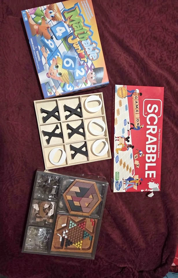 Board Game Bundle: Scrabble, Mathable Junior, Tic Tac Toe