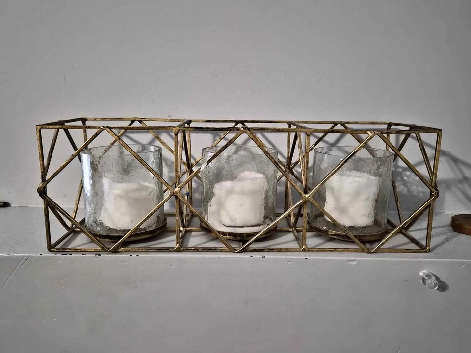 Gold Geometric 3-Votive Candle Holder