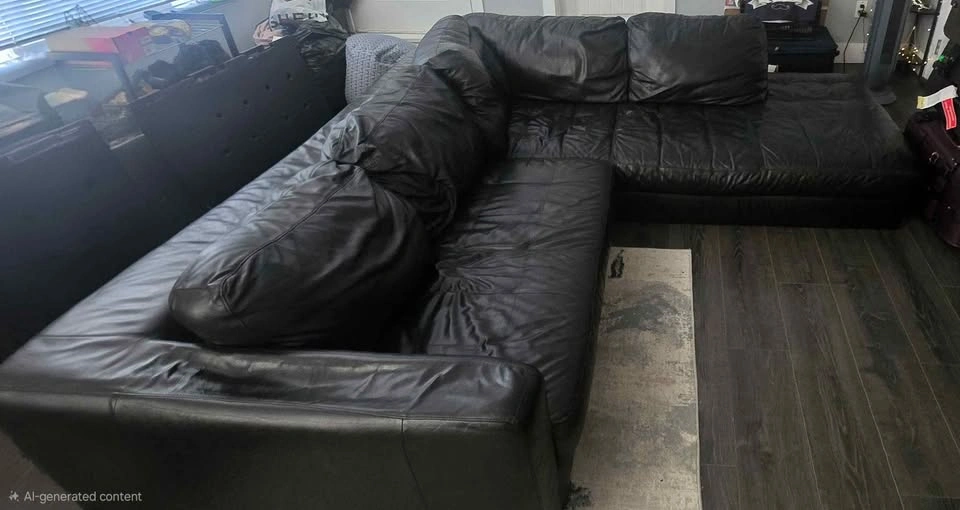 Black Leather Sectional Sofa - photo 2