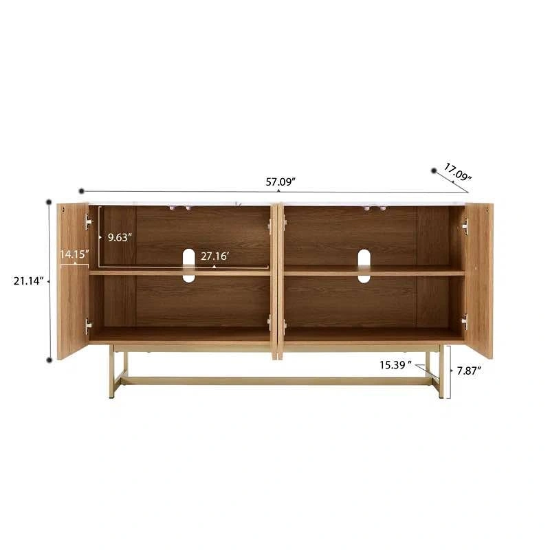 Modern Sideboard Buffet with Faux Marble Top and Gold Base