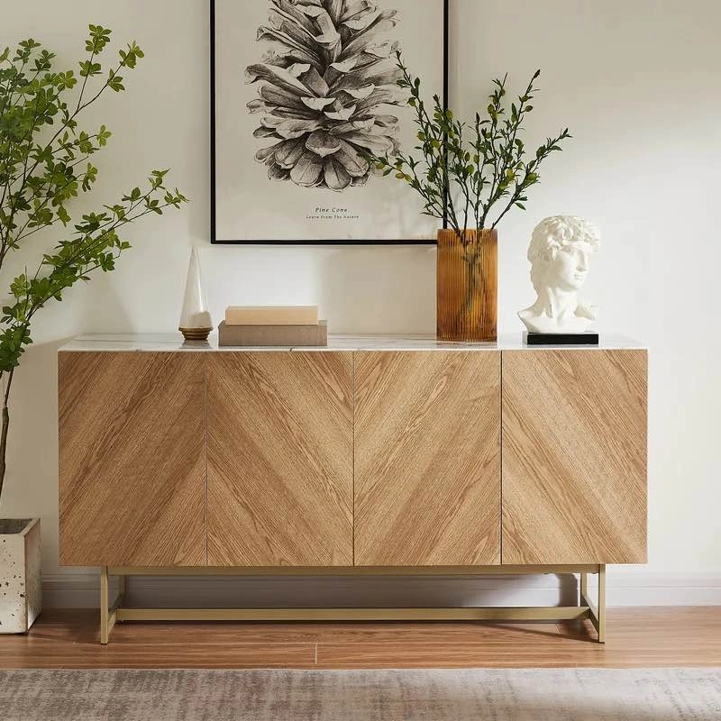 Modern Sideboard Buffet with Faux Marble Top and Gold Base - photo 2