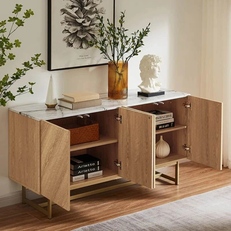 Modern Sideboard Buffet with Faux Marble Top and Gold Base - photo 3