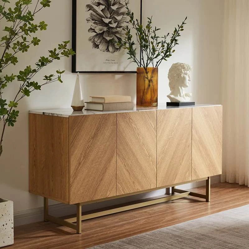 Modern Sideboard Buffet with Faux Marble Top and Gold Base - photo 4