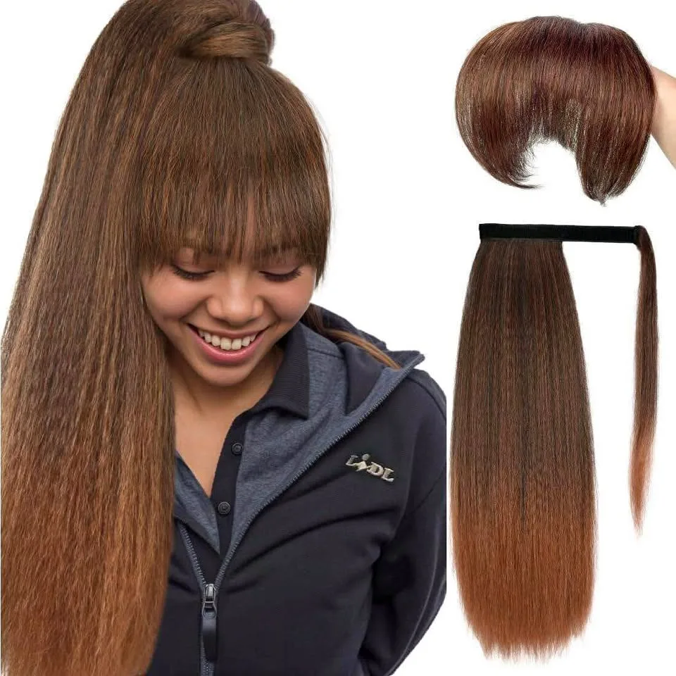 long Yaki Straight Ponytail Extensions with Bangs thumbnail