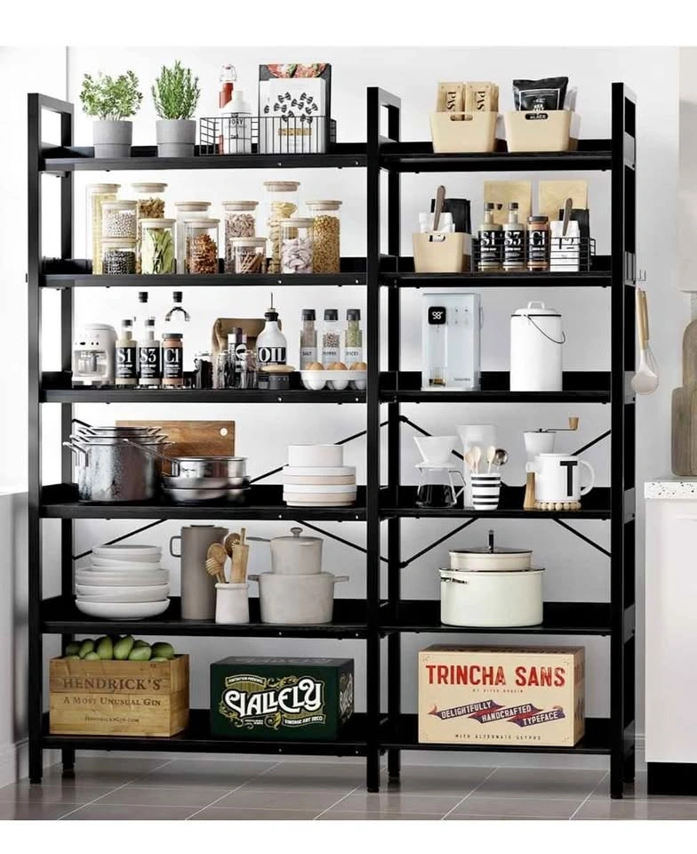 Black Metal Corner Baker's Rack and Bookshelf