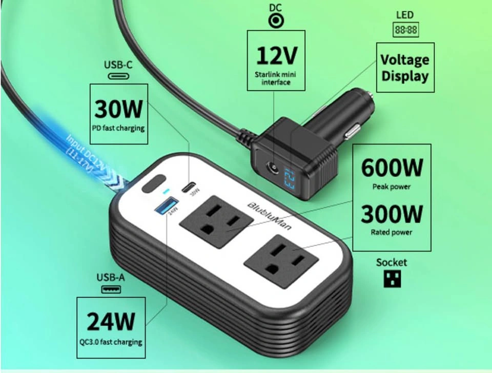300W Car Power Inverter with Starlink Mini Adapter - photo 3
